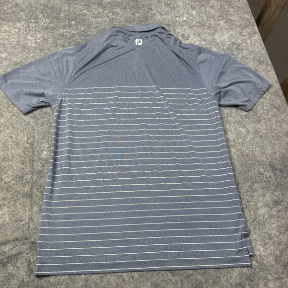 Footjoy Polo Shirt Mens XL Blue Stripe Golf Stretch Collared Button Short Sleeve - Picture 2 of 10